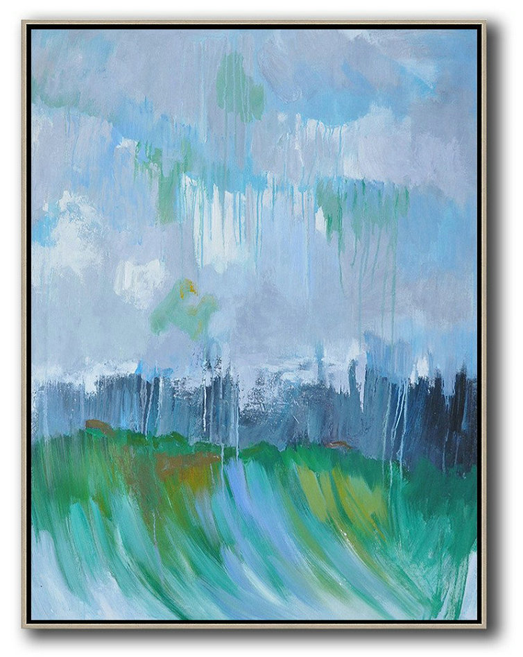 Oversized Abstract Landscape Painting,Large Contemporary Art Canvas Painting,Violet Ash,Dark Blue,Green